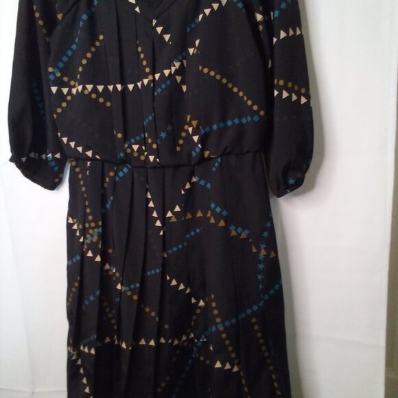 Jessica Simpson Dress Women 6 Half Sleeve Pleats Pattern Black Blue - Picture 7 of 16